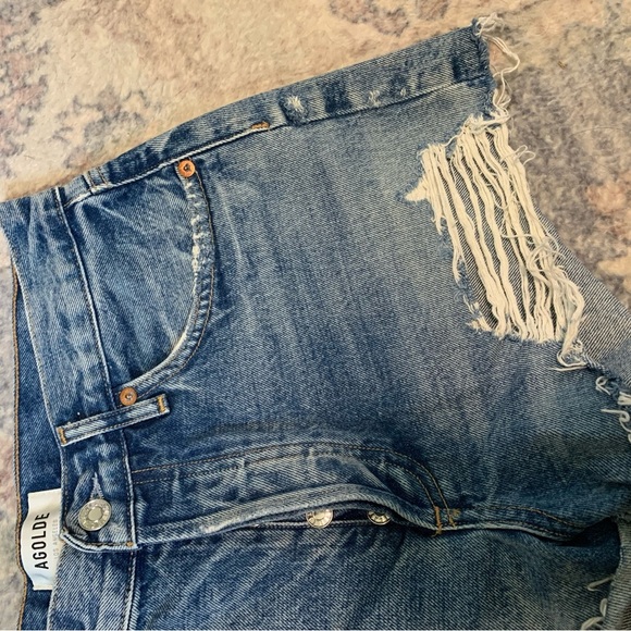Agolde Blue Distressed Jean Shorts - Picture 3 of 9